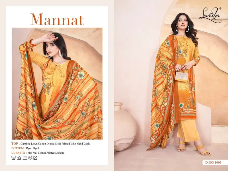 Mannat Cambric Lawn by Levisha Cotton Digital Printed Dress Material